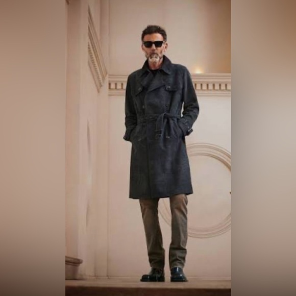 John Varvatos Dark Gray Trench Coat - Picture 1 of 15